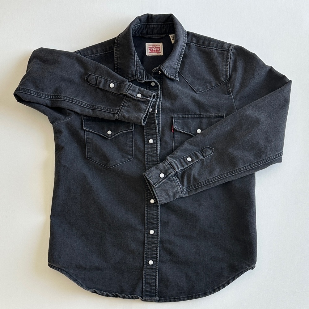 Levi’s Women’s XS Pearl Snap Denim Shirt Western Black Gray